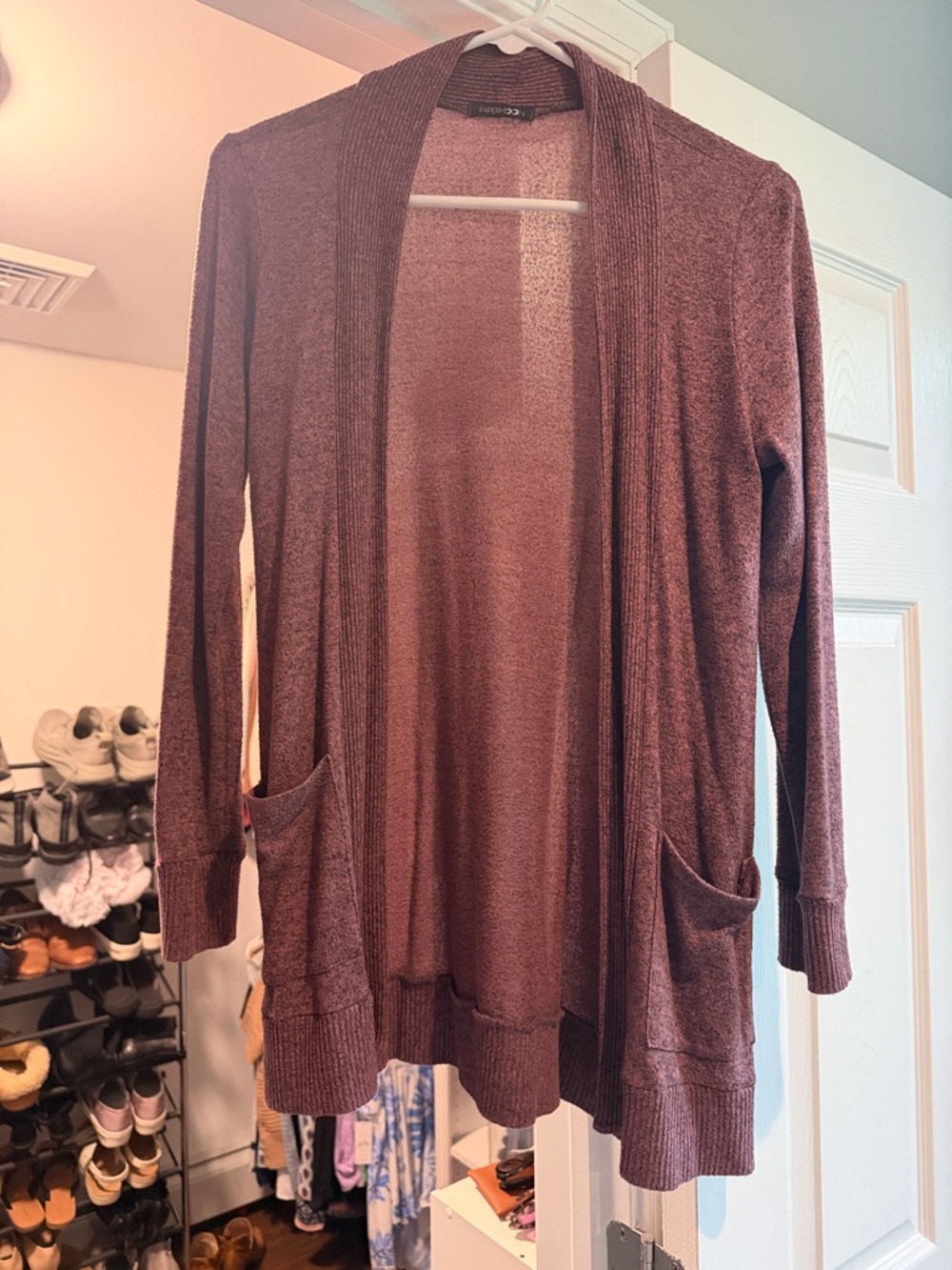 Papermoon Open-Front Cardigan Sweater in Dusty Mauve
